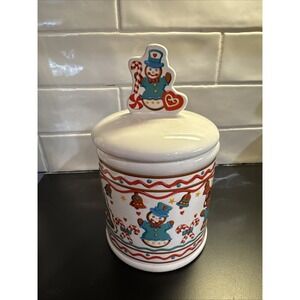 Teleflora Christmas Canister Cookie Jar W/Lid  Holiday Gingerbread Men Teal Blue